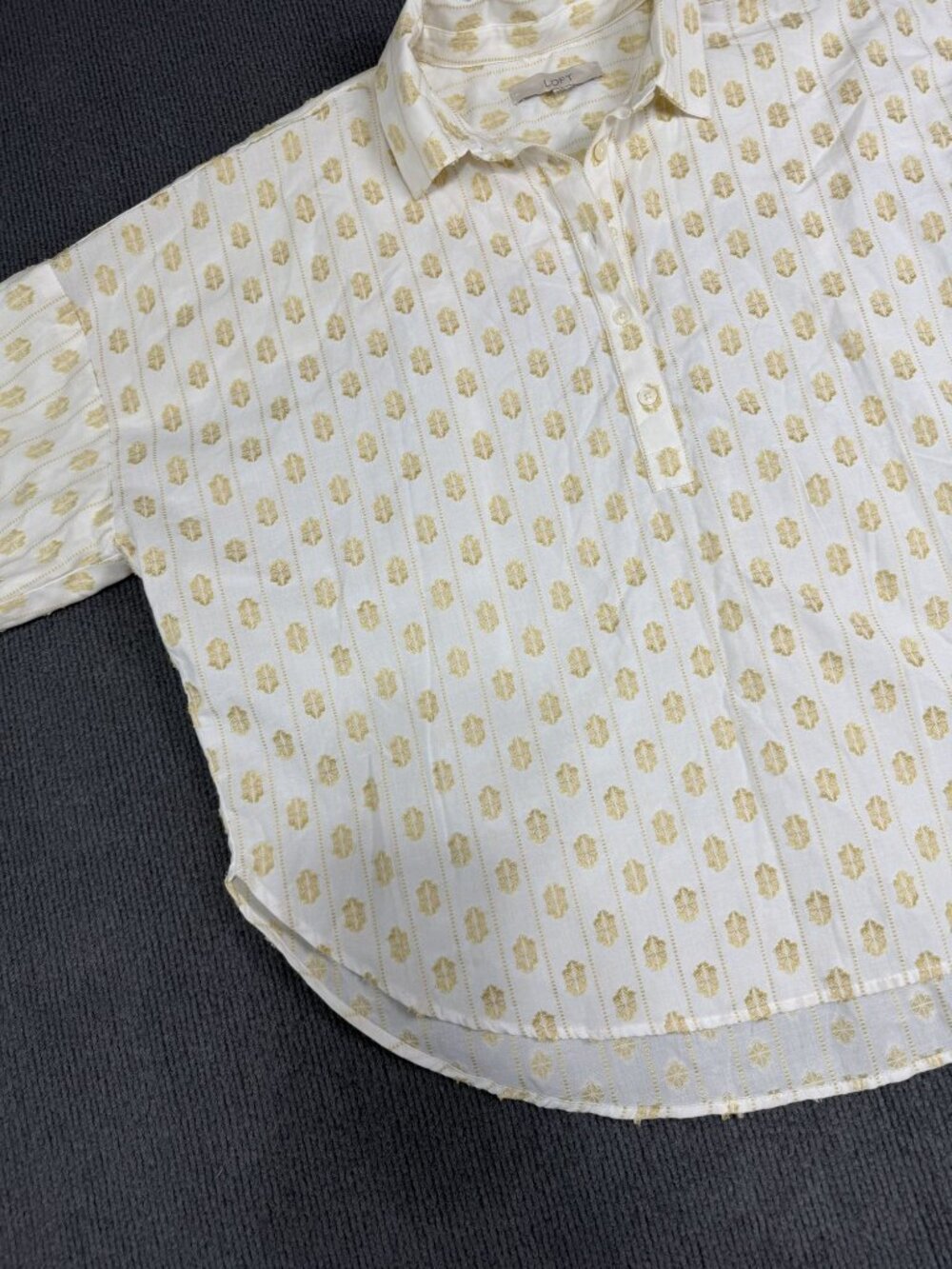 Loft White & Yellow Floral Embroidered Button-Up Top Womens Size M - Picture 6 of 10
